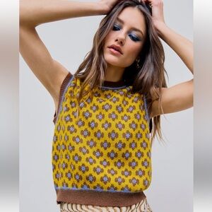 Cider Yellow and Brown Floral Tank Top
